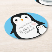 Cute Penguin Baby shower Blue Boy Ronde Kartonnen Onderzetter (Gebogen)