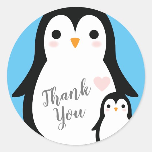 Cute Penguin Baby shower Blue Boy Ronde Sticker (Voorkant)