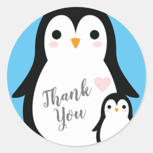 Cute Penguin Baby shower Blue Boy Ronde Sticker