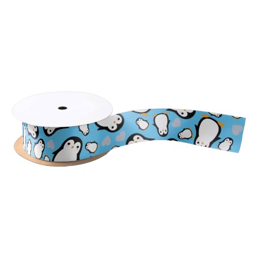 Cute Penguin Baby shower Blue Boy Satijnen Lint (Spoel)