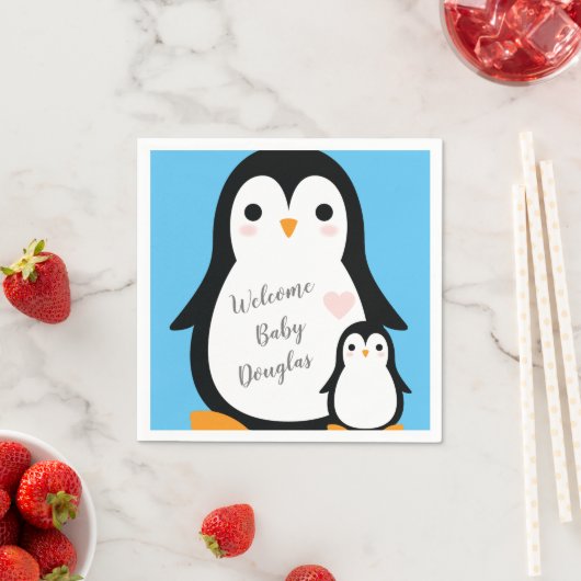 Cute Penguin Baby shower Blue Boy Servet (Insitu)