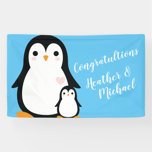 Cute Penguin Baby shower Blue Boy Spandoek (Horizontaal)