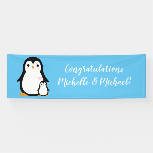 Cute Penguin Baby shower Blue Boy Spandoek (Horizontaal)