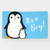 Cute Penguin Baby shower Blue Boy Spandoek (Horizontaal)