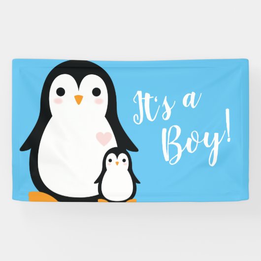 Cute Penguin Baby shower Blue Boy Spandoek (Horizontaal)