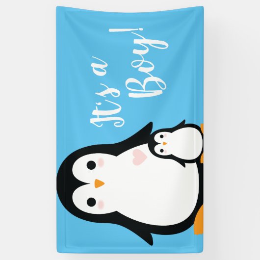 Cute Penguin Baby shower Blue Boy Spandoek (Verticaal)