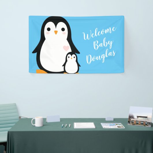 Cute Penguin Baby shower Blue Boy Spandoek (Beurs)