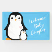 Cute Penguin Baby shower Blue Boy Spandoek (Horizontaal)