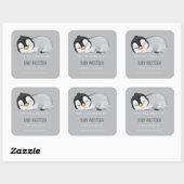 Cute Penguin Baby shower Bookplaat Vierkante Sticker (Vel)