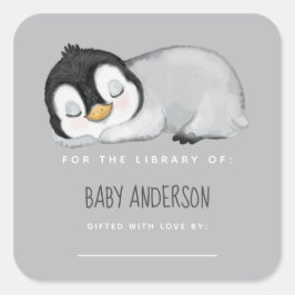 Cute Penguin Baby shower Bookplaat Vierkante Sticker