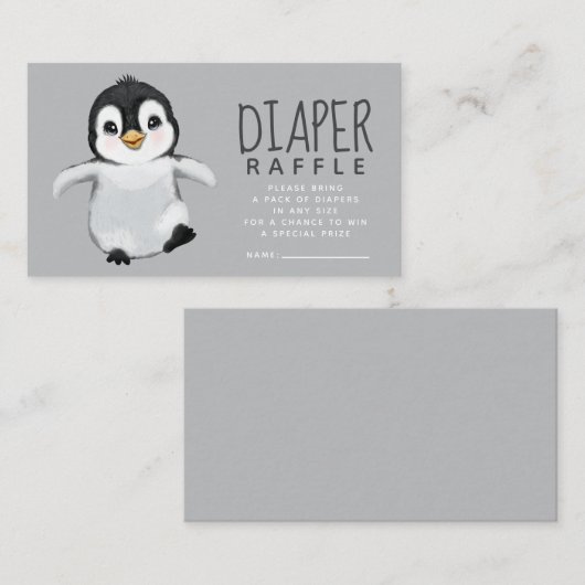 Cute Penguin Baby shower Diaper Raffle Informatiekaartje (Voorkant / Achterkant)