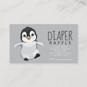 Cute Penguin Baby shower Diaper Raffle Informatiekaartje