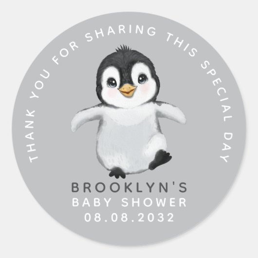 Cute Penguin Baby shower Hartelijk dank Ronde Sticker (Voorkant)