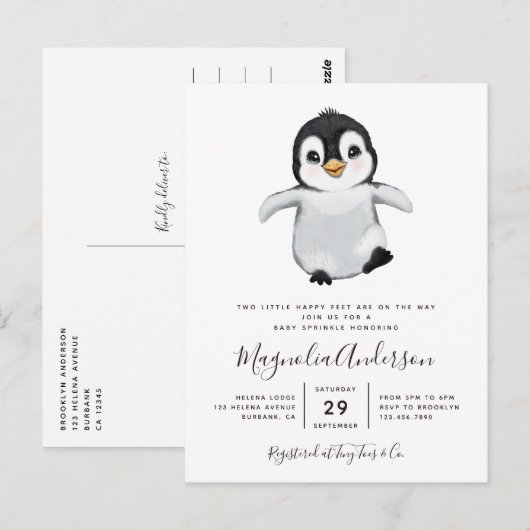 Cute Penguin Baby shower Invitation Briefkaart (Voorkant / Achterkant)