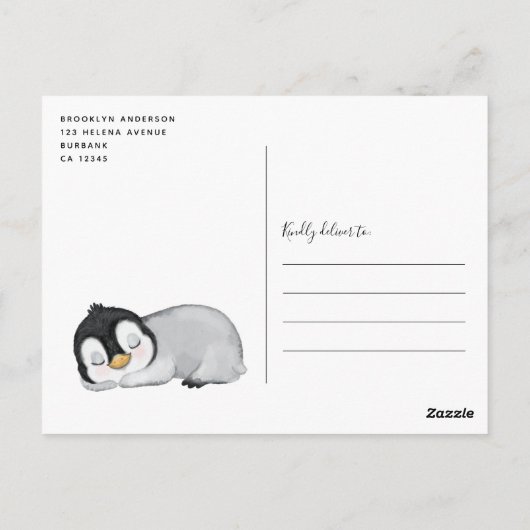 Cute Penguin Baby shower Invitation Briefkaart (Achterkant)