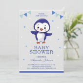 Cute Penguin Baby shower Invitation Kaart (Staand voorkant)