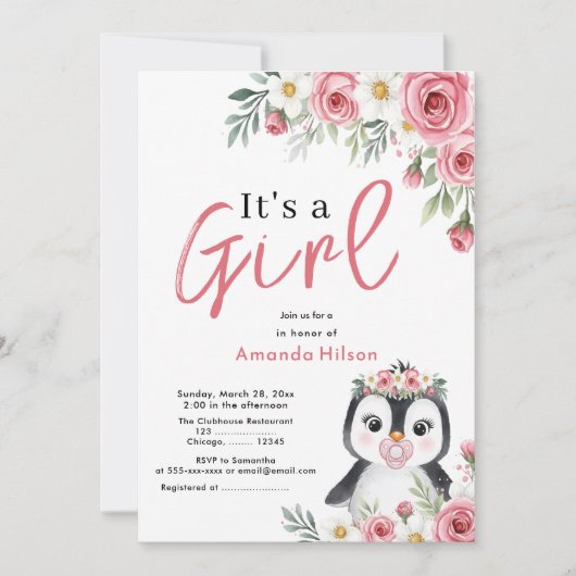 Cute Penguin Baby shower Invitation Kaart (Voorkant)