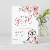 Cute Penguin Baby shower Invitation Kaart (Staand voorkant)