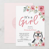 Cute Penguin Baby shower Invitation Kaart (Voorkant / Achterkant)