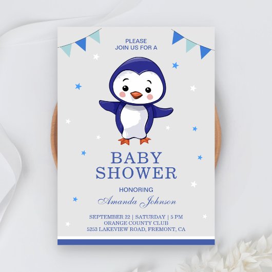 Cute Penguin Baby shower Invitation Kaart