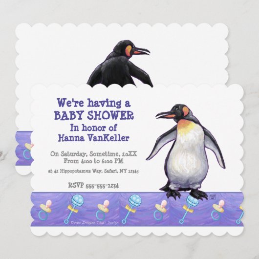 Cute Penguin Baby shower Kaart (Voorkant / Achterkant)