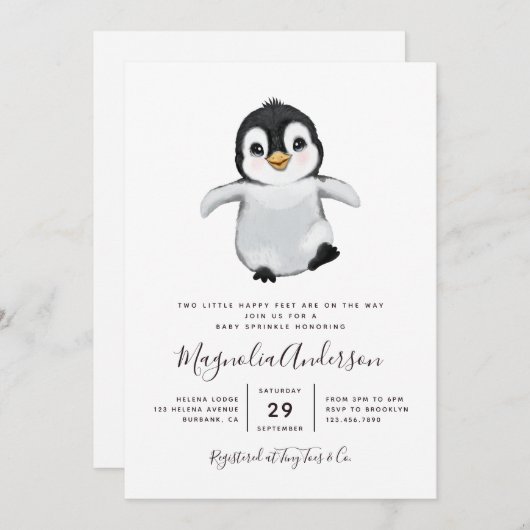 Cute Penguin Baby shower Kaart (Voorkant / Achterkant)
