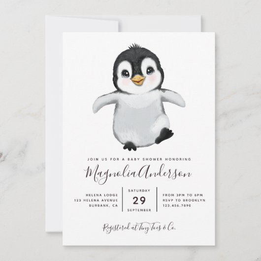 Cute Penguin Baby shower Kaart (Voorkant)