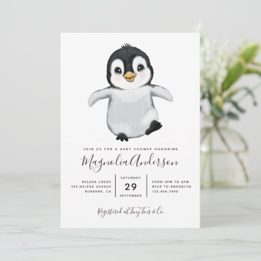 Cute Penguin Baby shower Kaart (Staand voorkant)