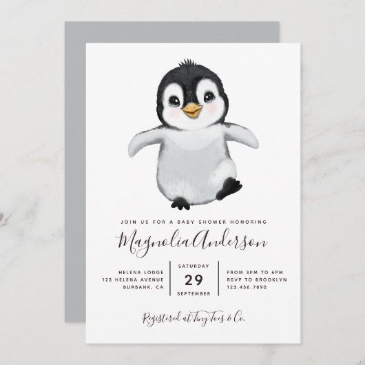 Cute Penguin Baby shower Kaart (Voorkant / Achterkant)