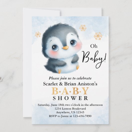 Cute Penguin Baby shower Kaart (Voorkant)