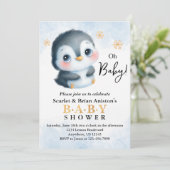 Cute Penguin Baby shower Kaart (Staand voorkant)