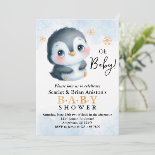 Cute Penguin Baby shower Kaart (Staand voorkant)