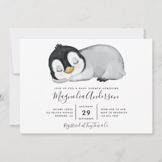 Cute Penguin Baby shower Kaart (Voorkant)