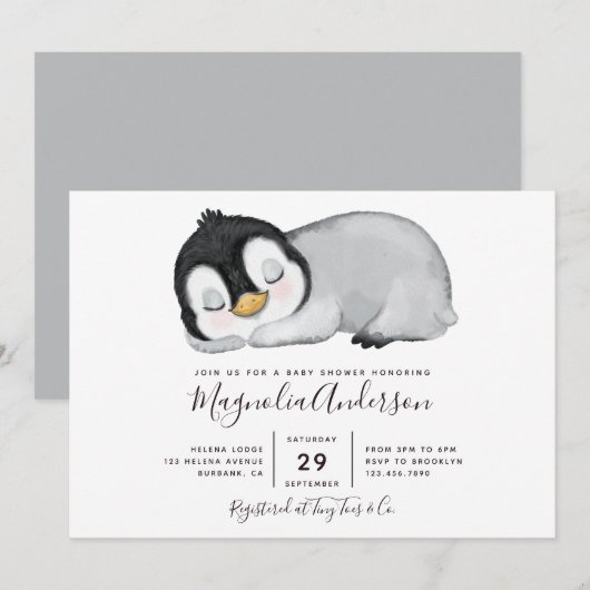 Cute Penguin Baby shower Kaart (Voorkant / Achterkant)
