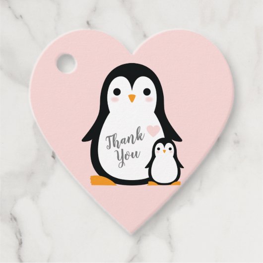 Cute Penguin Baby shower Pink Girl Bedankjes Labels (Voorkant)