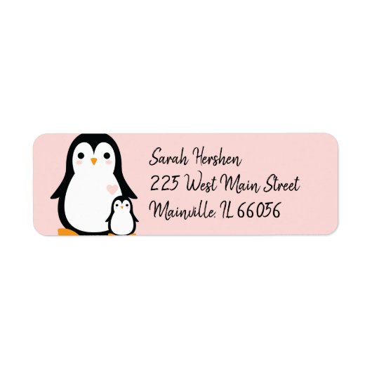 Cute Penguin Baby shower Pink Girl Etiket (Voorkant)