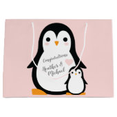 Cute Penguin Baby shower Pink Girl Groot Cadeauzakje (Voorkant)