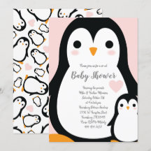 Cute Penguin Baby shower Pink Girl