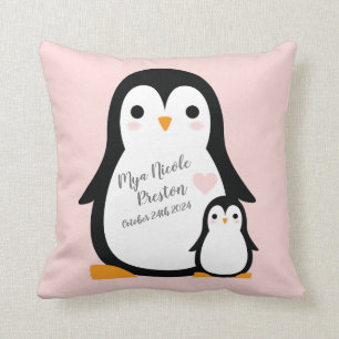 Cute Penguin Baby shower Pink Girl Kussen