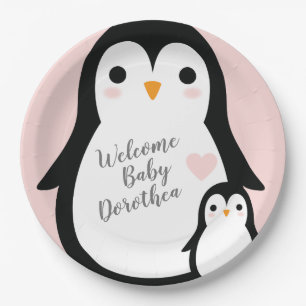 Cute Penguin Baby shower Pink Girl Papieren Bordje