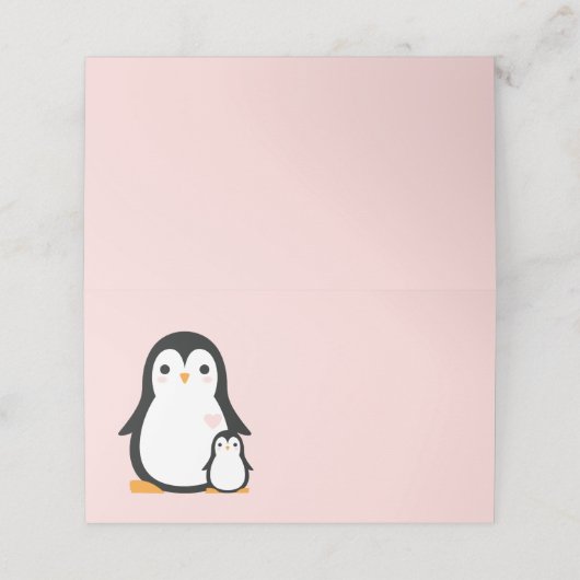 Cute Penguin Baby shower Pink Girl Plaatskaartje (Buitenkant ongevouwen)