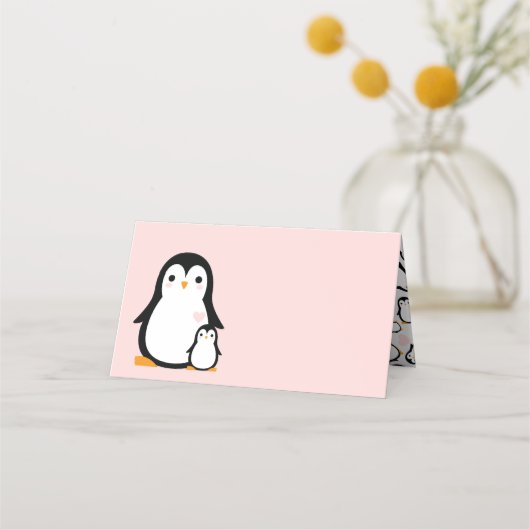 Cute Penguin Baby shower Pink Girl Plaatskaartje (Voorkant)