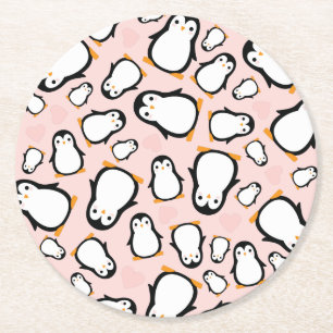 Cute Penguin Baby shower Pink Girl Ronde Kartonnen Onderzetter