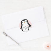 Cute Penguin Baby shower Pink Girl Ronde Sticker (Envelop)