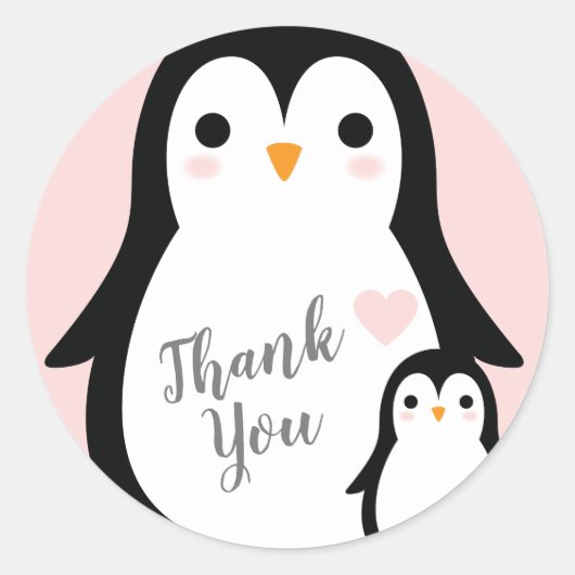 Cute Penguin Baby shower Pink Girl Ronde Sticker (Voorkant)