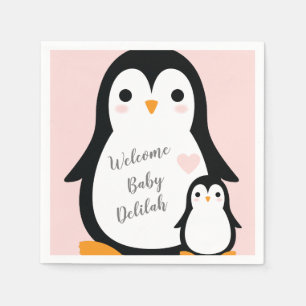 Cute Penguin Baby shower Pink Girl Servet