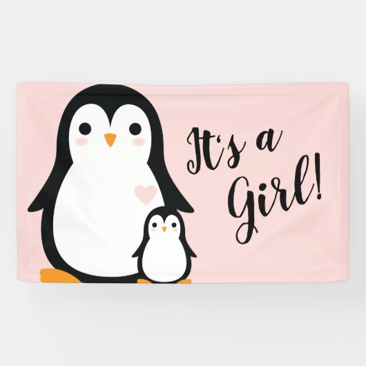 Cute Penguin Baby shower Pink Girl Spandoek (Horizontaal)
