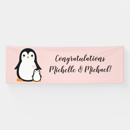 Cute Penguin Baby shower Pink Girl Spandoek (Horizontaal)