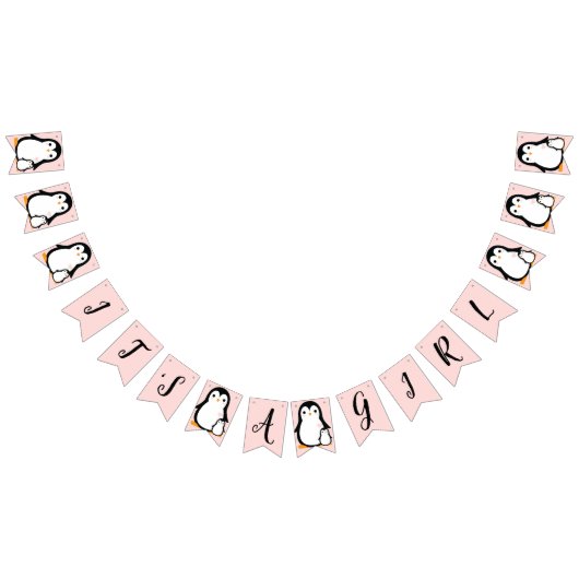 Cute Penguin Baby shower Pink Girl Vlaggetjes (Alle)