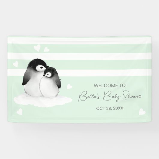 Cute Penguin Baby shower Spandoek (Horizontaal)